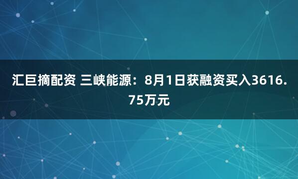 汇巨摘配资 三峡能源：8月1日获融资买入3616.75万元
